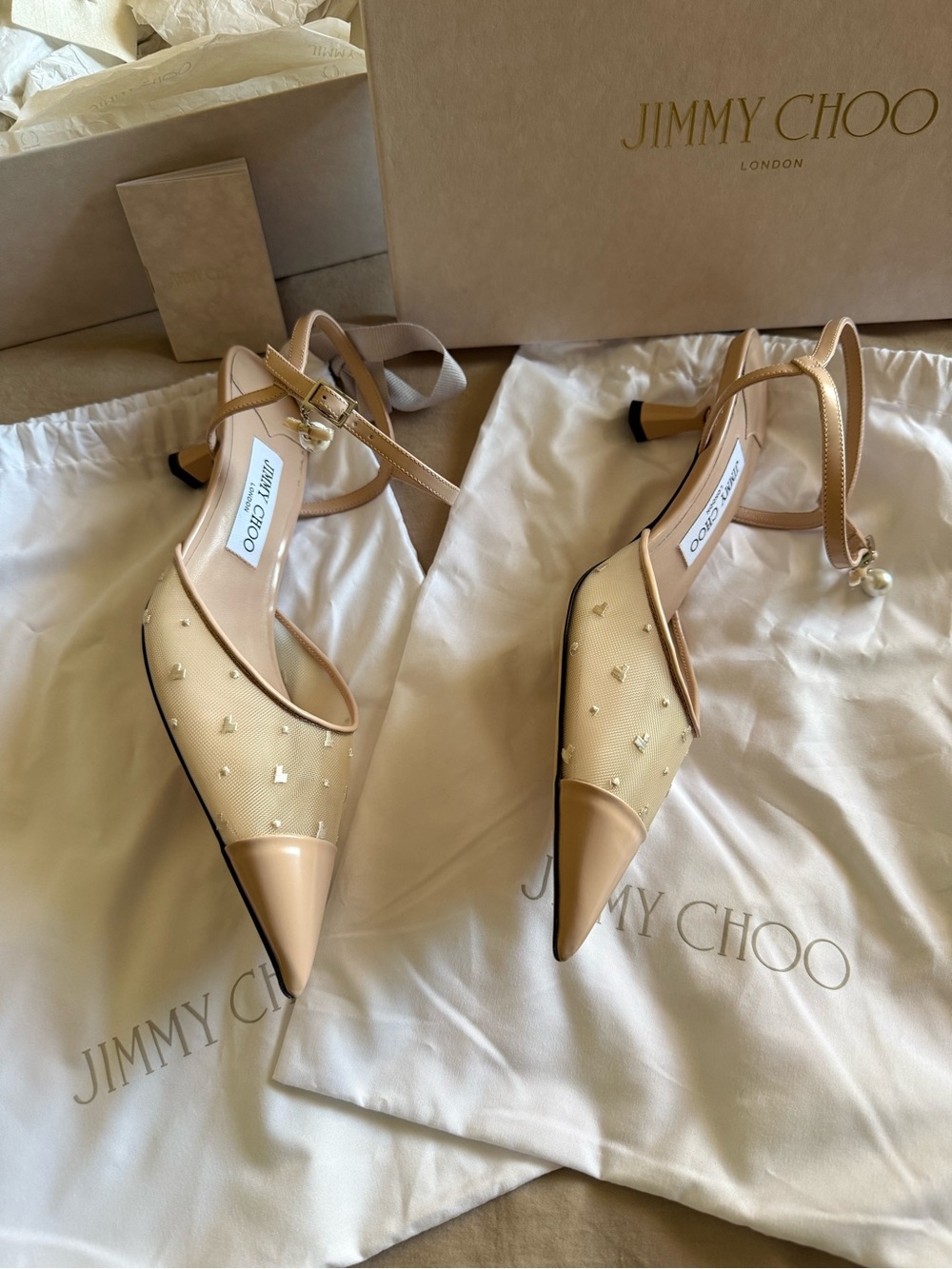 Jimmy Choo NWT Calfskin Mesh Embroidered Aren 45 Slingback size EU 39 - Picture 2 of 12